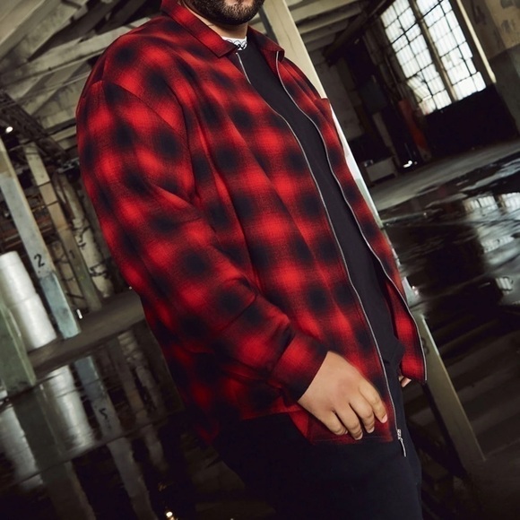 September Long Sleeve Zipper Flannel Shirt-Black/Red - Picture 6 of 7